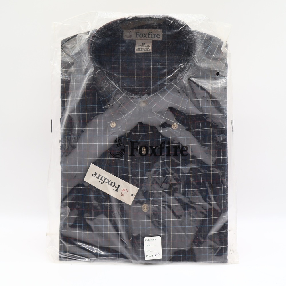 Foxfire Shirt Mens M Navy Windowpane Plaid Cotton Blend Button Down Collar NWT